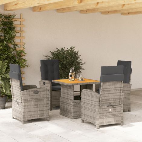 Ensemble Jardin 5 Pièces (4 Fauteuils + Table Relevable) - Gris, Résine Tressée, Coussins Épais (1/5)