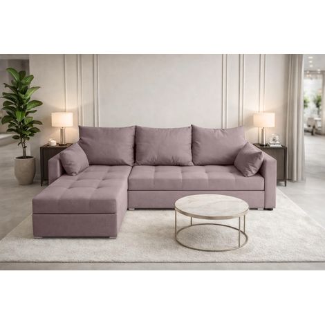 AX LIVING Ecksofa ELIF Rosa mit Schlaffunktion L-Form, Sofa mit Bettkasten - Moderne Ecksofa, Wohnzimmer Ecksofa - Eckcouch Rosa - Links