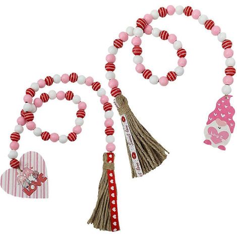 Guirlande de perles en bois pour la Saint-Valentin, 8 pièces, style rustique, avec pompons. (1/5)