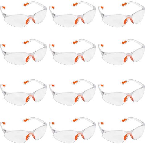 Lot de 12 Lunettes de Sécurité Transparentes - Lunettes de Protection Avec Verres en Plastique, Pont-de-Nez et Embouts de Branches en Caoutchouc pour plus de Confort - Lunette Transparente PPE (1/5)