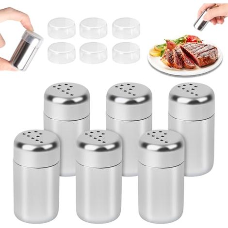 Juego de 6 mini saleros y pimenteros pequeños de 5 ml, juego de saleros y pimenteros de mesa, mini dispensador portátil de especias para barbacoa y camping. (1/5)