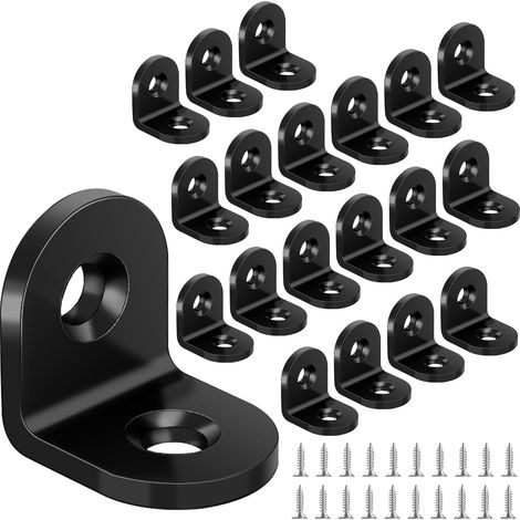 Lot de 20 équerres d'angle en acier au carbone à 90 degrés avec 40 vis, petits supports en forme de L pour fixation de meubles en bois, acier inoxydable, 20 x 20 x 16 mm (1/5)