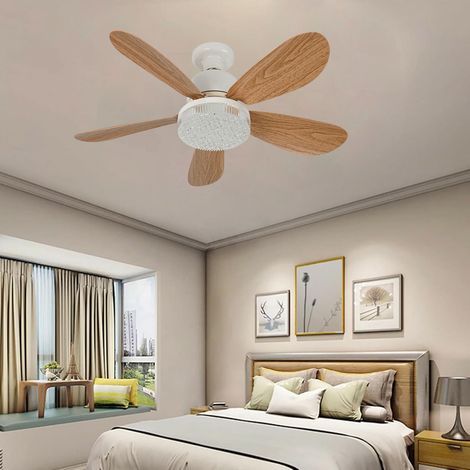 Ortviai Ventilateur de plafond avec lampe LED dimmable 52 cm, 5 pales bois & abat-jour cristal, télécommande incluse (1/4)
