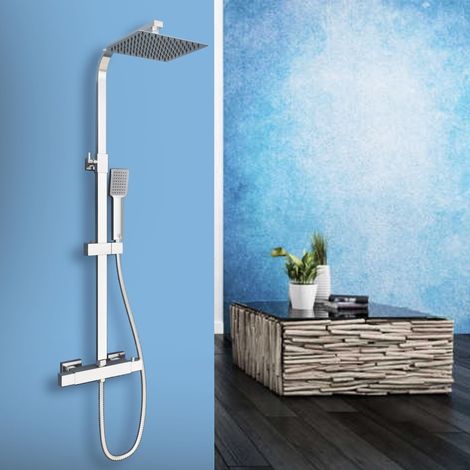 AICA Columna de Ducha Termostática, Alcachofa de ducha con Mezclador en cromo, Barra Ajustable en Altura 80-120cm, Ducha Lluvia y Baño (1/5)