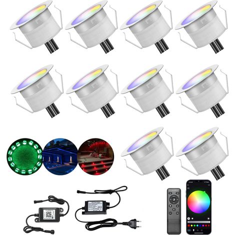 Lampe au Sol Spot Encastrable RGBW étanche IP67 Ø45mm - éclairage pour terrasse, patio, chemin, mur, jardin, décoration, intérieur et extérieur (lot de 10) (1/5)