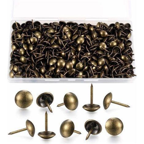 200 Pièces Clous de Tapissier, Clous Ameublement Décoratifs, Punaises de Tapisserie, Clous de Meubles en Laiton Antique avec Boîte en Plastique pour Fauteuil Canapé Meuble Objets en Bois - 11x17 mm--T (1/5)