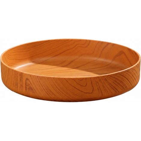 Assiette ronde à fruits imitation bois, plateau à apéritif en plastique, style rétro, 22 cm, imitation noyer (petit bol rond), diamètre 22 cm, hauteur 5 cm (1/5)