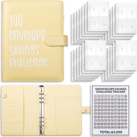 Classeur Défi 100 Enveloppes - Planificateur d'épargne sur 100 jours (Jaune) (1/2)