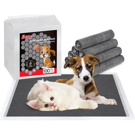 Lot de 100 tapis hygiéniques en carbone pour chiot - 33 x 45,7 cm - Contrôle des odeurs - 6 couches étanches et à séchage rapide - Super absorbants avec charbon actif (1/5)