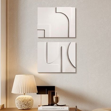 Japandi Décoration Murale Blanc Abstraite 2 Pièces pour Salon Art à Suspendre en 3D