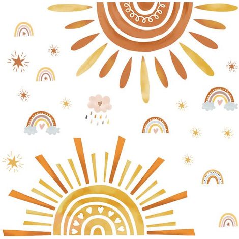 Vinilo decorativo de pared con diseño de arcoíris, sol y nubes. Extraíble. Ideal para guarderías, habitaciones infantiles y salones. 90 x 30 cm. (1/5)