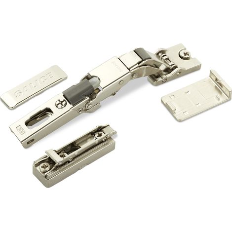 2 x Salice Universalscharnier mit Dämpfer für Glastür oder Spiegeltür 110° mit Linear-Montageplatte Höhe 6 mm mit Euroschrauben, Exzenterverstellung, Möbelscharniere mit Abdeckkappen