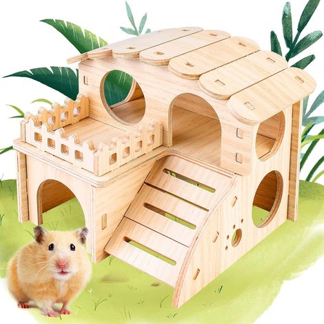 Hamster House, Wooden House for Hamster, 2 Floors Hamster House, Corner Hamster House, Toy for Hamster, Guinea Pig House, Hamster Accessory for Dwarf Hamster Pig, Gerbil Rodent (1/5)