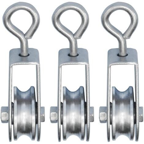 Lot de 3 mini poulies avec roulements à billes – Charge 30kg – Ø 28mm pour corde de 6mm – Acier galvanisé antirouille (1/5)