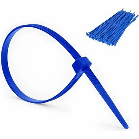 100x collier de serrage plastique 3,6x140mm bleu cranté pour diamètre 33mm résistant à l'huile et à l'essence lien serre attache câble fixation tube tuyau nylon universel