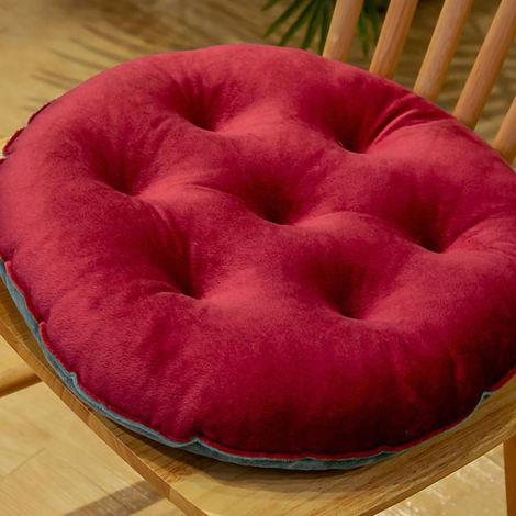 Coussin d'assise rond rouge bordeaux 40x40cm, couleur assortie, garnissage peluche chaud et confortable, idéal pour l'automne et l'hiver (1/5)