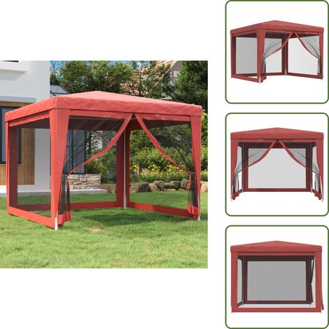 Partyzelt mit 4 Mesh-Seitenwänden Rot 3x3 m HDPE - Partyzelt - Outdoorzelt - Gartenpavillon - Festzelt - Sommergarten (1/5)