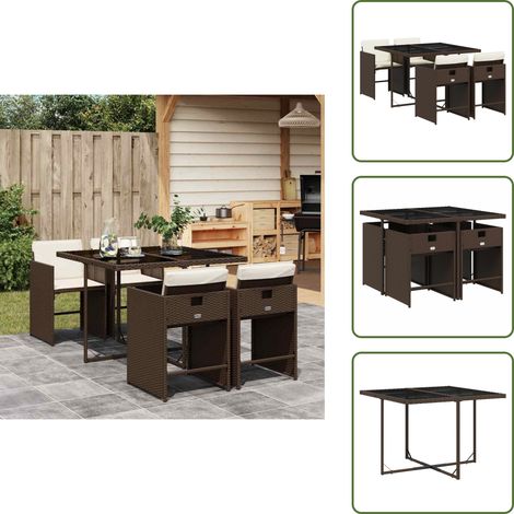 Ratán sintético - vidaXL Set comedor de jardín 5 piezas y cojines ratán sintético marrón - Muebles de exterior