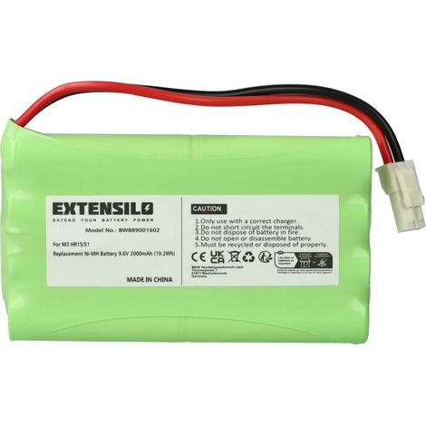 Batterie rechargeable 2000mAh 9,6V NiMH – Remplacement pour motorisation de porte et portail – Compatible Somfy MB-9.6V 8KR15/51, M3 HR15/51 – Extensilo