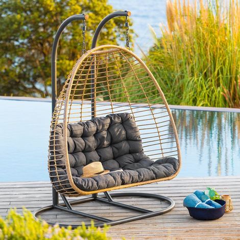 Hesperide – Fauteuil suspendu 2 places en acier traité époxy – Coussin inclus pour confort – Dimensions 151x95x194 cm – Supporte jusqu'à 220 kg (1/4)