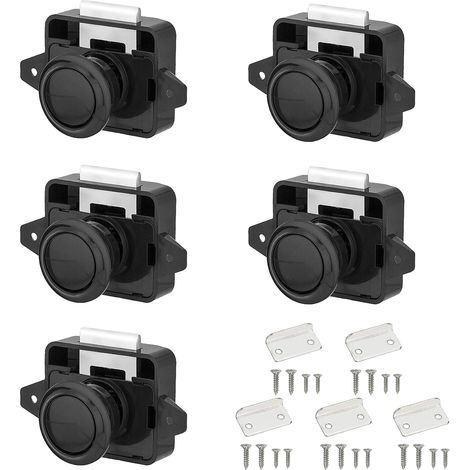 Lot de 5 verrous de porte en métal, Bouton Poussoir Verrou Armoire Loquet Sans Clé, pour camping-car, caravane, yacht, porte de placard (1/5)