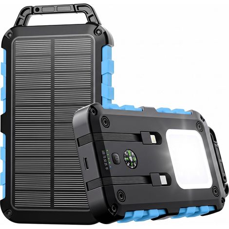 Batterie Externe Solaire 10000mAh 22.5W PD pour Smartphone et Plus 2 Câbles Intégrés USBC+Lightning Port USBC 22.5W Lampe 3 Modes Boussole Étanche IPX6 pour Extérieur (1/5)