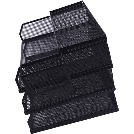 Organisateur de courrier 3 niveaux en métal grillagé, trieur de documents A4 avec boîte supérieure et pot à stylos, rangement de bureau pour école et maison (1/5)