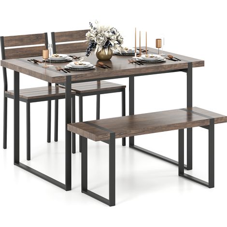 COSTWAY 4-Piece Dining Table Set for 4 Wooden Rectangular Kitchen Table-Grey (1/5)