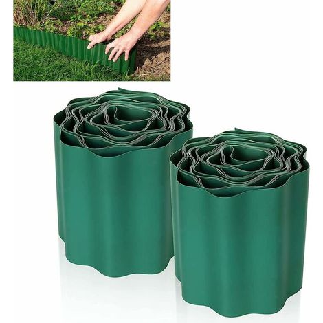 2 PCS Bordure de Pelouse Flexible 9M × 15CM, Clôture Gazon Bordure Jardin Plastique Bordurette de Jardin Bords Bordures Jardin Exterieur PVC - Bordure de Jardin Flexible Vert, Ensoleillé (1/5)