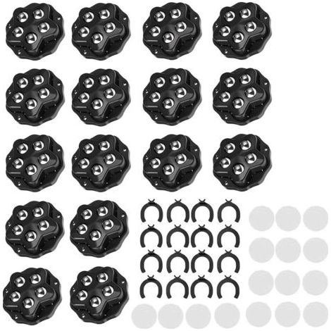 Lot de 16 roulettes pour meubles, roues pivotantes universelles à 360°, capacité de charge de 100 kg, 5 roulements à billes avec frein, pour meubles et appareils électroménagers (noir) (1/5)