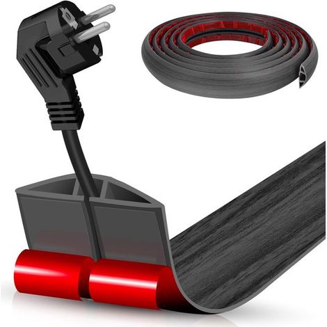 1 Goulotte de câbles autocollante 1m x 3cm, PVC flexible imitation bois noir, pour sol intérieur extérieur (1/5)