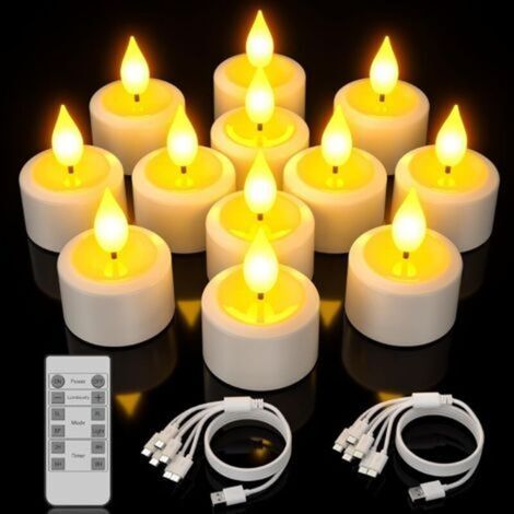 Lot de 20 Rechargeable Tea Lights Candles, 12pcs Battery Operated LED Flameless Tealight Candles with Remote Control Timer Candle Gift Set for Home Decor Halloween Thanksgiving Christmas Decorations I (1/5)