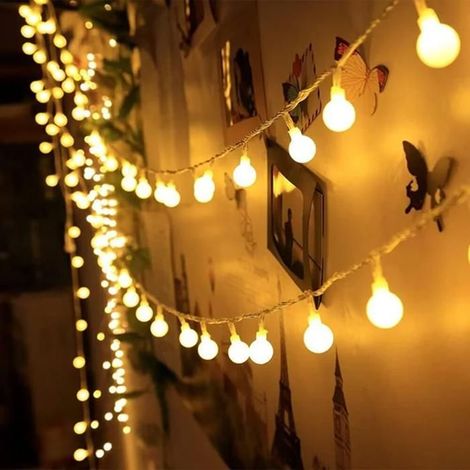 1x Guirlande lumineuse extérieure, globe blanc chaud 6 m, 40 LED à piles, décoration jardin mariage Noël