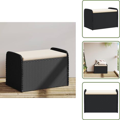 Banc de rangement avec coussin noir 80x51x52 cm résine tressée - Banc De Jardin - Meuble De Jardin - Rangement Extérieur - Banc Avec Coffre - Résine Tressée