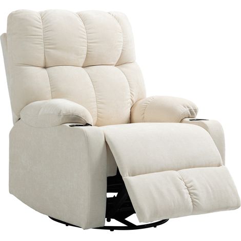 Poltrona Reclinabile 135° Portabicchieri Poggiapiedi Tessuto Effetto Lino Beige 88x96x108 cm