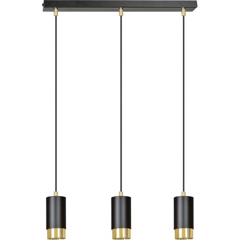 Lampada a Sospensione Fumiko, Acciaio verniciato a polvere, Nero, Oro, 45x100x6 cm