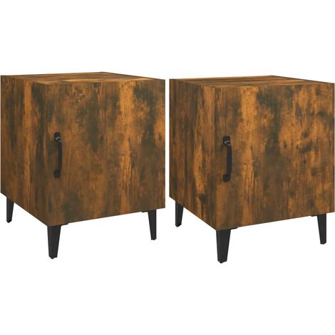 Juego de 2 mesitas de noche con compartimento con puerta 40 x 40 x 50 cm en madera contrachapada marrón DEC035150