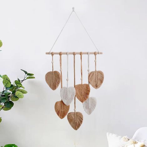 Macramé Tenture Murale,Deco Murale Boheme Macramé Tenture,Gland Fait Main Feuille Tapisserie Pour le Salon, La Chambre, Le Mariage, La Décoration de Vacances (Kaki) (1/5)