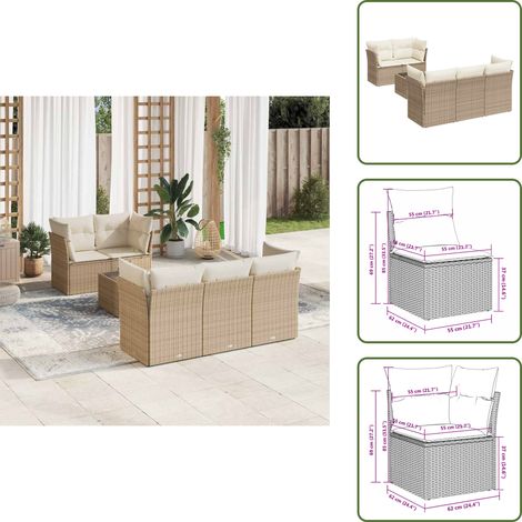 The Living Store Salon de jardin avec coussins 6 pcs beige résine tressée - Ensemble Salon De Jardin - Mobilier De Jardin - Canapé D'extérieur - Résine Tressée - Rotin Synthétique (1/5)
