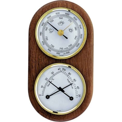 Station météo analogique – Chêne massif – Température intérieure, humidité, pression atmosphérique – Pour intérieur et extérieur – Tfa Dostmann (1/2)