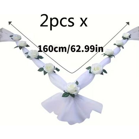 2PCS Décorations pour voiture de mariage - fleurs artificielles - couronnes pour voiture de mariage - décorations de capot - 160 cm (1/5)