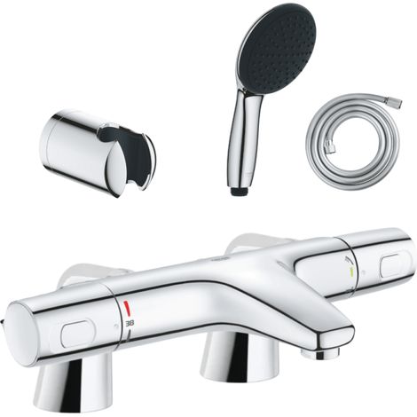 Conjunto de mezclador termostático para bañera/ducha GROHE Precision Trend + teleducha redonda de 2 chorros + manguera + soporte