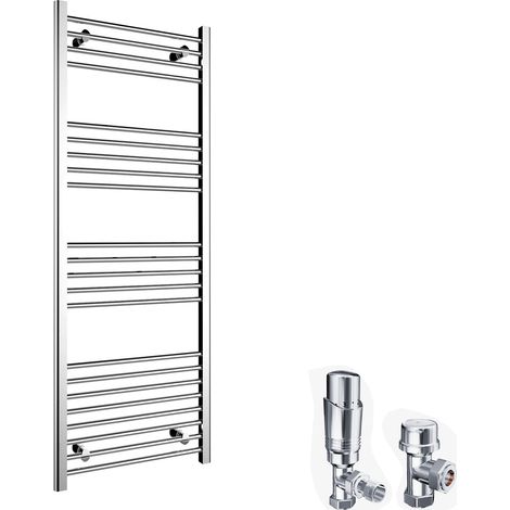 ELEGANT 1600 x 600 mm Chrome Radiator Bathroom Straight Towel Rail Radiator + Chrome Thermostatic Radiator Valves (1/5)