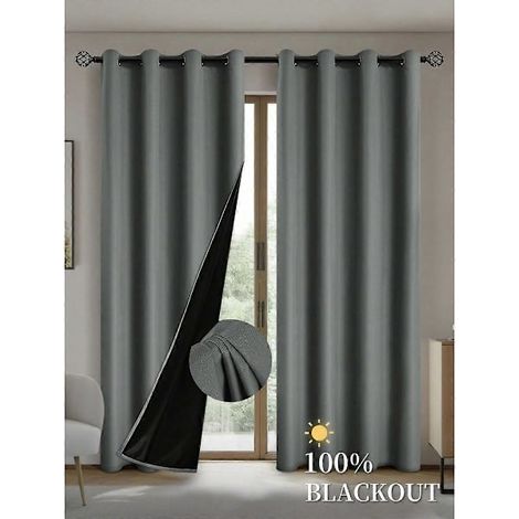Rideaux occultants avec doublure isolante pour salon, chambre, cuisine, décoration intérieure, gris foncé (1/5)