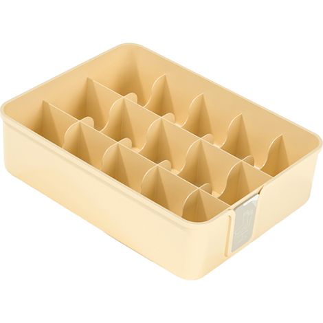 Organisateur de chaussettes et sous-vêtements en plastique à 15 compartiments, boîte de rangement pour tiroir de placard, avec attaches décoratives jaunes. (1/5)