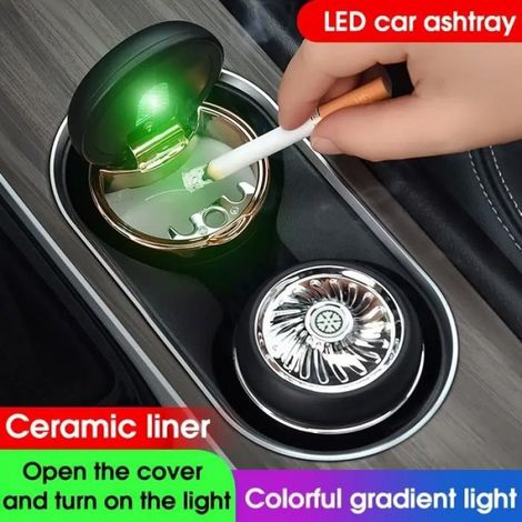 1 x Cendrier de Voiture Créatif avec LED Multicolores et Revêtement Céramique - Décoration Intérieure pour Automobile (Or Rose) (1/4)