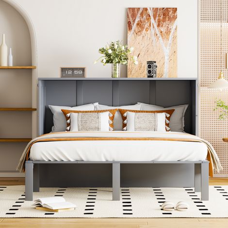 Lit escamotable 140x200 cm – Lit pliant mural gris avec sommier à lattes – Gain de place pour espaces réduits – Capacité 180 kg (1/5)