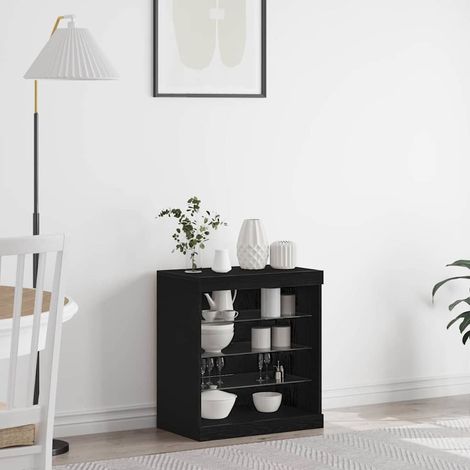 LED-Sideboard Schwarz Eichen-Optik 60,5 x 37 x 67 cm