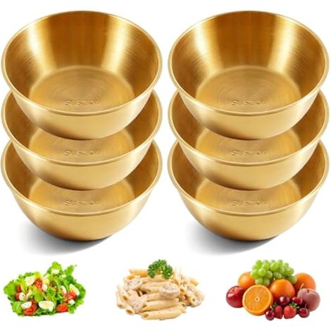 Lot De 6 Bols Ronds En Acier Inoxydable, 900ml Coupelles Sauce Rondes, Ø 17 Cm Bol Petit Or Et Inox, Bols Empilables En Acier Inoxydable Pour Apéritif, Collation, Ketchup, Épices, Condiment, Fruits (1/5)