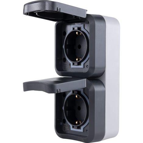 REV - AquaStorm, doppia presa, presa per ambienti umidi, IP55, bipolare, montaggio verticale, 230 V, 16 A, antracite (1/5)